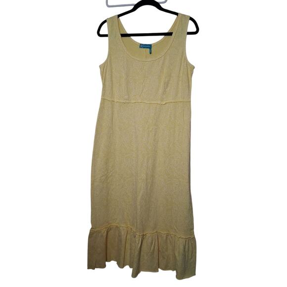 Fresh Produce Yellow Floral 100%Cotton Midi Dress Sleeveless Medium Cottagecore - Picture 1 of 7